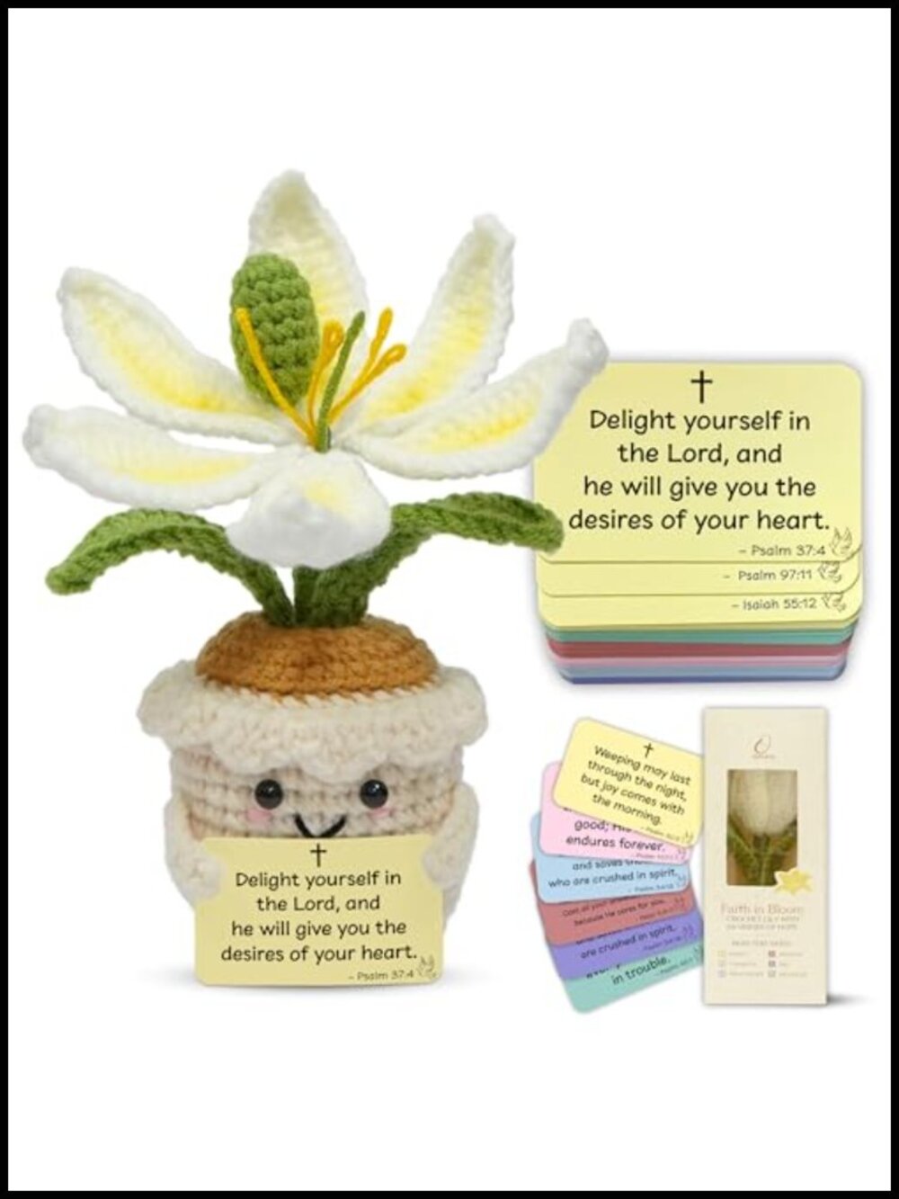 Crochet Lily with 60 Bible Verse Prayer Cards Christian Gift Keepsake